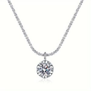 TEMU Sterling Silver Pendant Moissanite Necklace Cauliflower Chain, Valentine's Day Mother's Day Gift