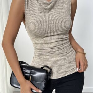 TEMU Women' Color Ribbed Lettuce Trim Fitted Tank Top