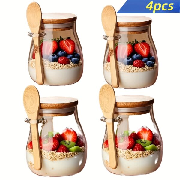 TEMU Yolowe Home 11.96oz Glass Cups, Overnight Oatmeal Cup 1/2/3/4pcs, Salad Bowls, Oatmeal Jars, Oatmeal Cups With Waterproof Labels, Marking Pens,