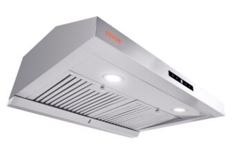 VEVOR Under Cabinet Range Hood, Dual Motors Ductless Kitchen Stove Vent, Stainless Steel Permanent Filter with 3-Speed Exhaust Fan, 2 Baffle Filters,