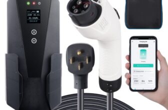 VEVOR Level 2 Portable EV Charger, 32 Amp 240V, Electric Vehicle Charger with 28 ft Charging Cable NEMA 14-50P Plug, 16/20/24/32A Adjustable Current P