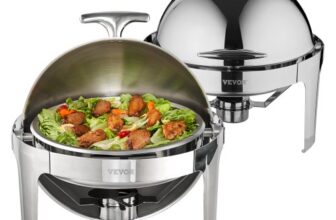 VEVOR Roll Top Chafing Dish Buffet Set, 6 Qt 2 Pack, Stainless Steel Chafer with 2 Full Size Pans, Round Catering Warmer Server with Lid Water Pan Sta