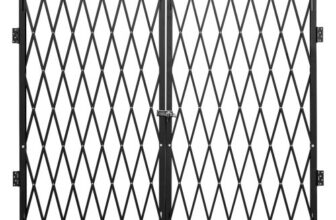 VEVOR Double Folding Security Gate, 5′ H x 10′ W Folding Door Gate, Steel Accordion Security Gate, Flexible Expanding Security Gate, 360° Rolling Ba