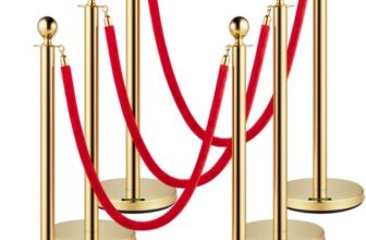 VEVOR Velvet Ropes and Posts, 5 ft/1.5 m Red Rope, Stainless Steel Gold Stanchion with Ball Top, Red Crowd Control Barrier Used for Theaters, Party, W