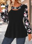 Modlily Black Tummy Coverage Floral Print Long Sleeve T Shirt – XXL