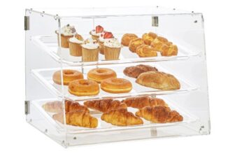 VEVOR Pastry Display Case, 3-Tier Commercial Countertop Bakery Display Case, Acrylic Display Box with Rear Door Access & Removable Shelves, Keep Fresh