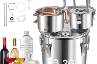 VEVOR Alcohol Still, 13.2Gal / 50L Stainless Steel Water Alcohol Distiller Copper Tube Home Brewing Kit Build-in Thermometer for DIY Whisky Wine Brand