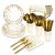 176 Pieces Gold Disposable Party Dinnerware Set &Golden Dot Disposable Party Dinnerware – Black Paper Plates Napkins Cups, Gold Plastic Forks Knives S
