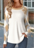 Modlily Beige Tummy Coverage Geometric Print Long Sleeve T Shirt – XXL