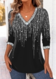 Modlily Black Tummy Coverage Ombre Long Sleeve T Shirt – XXL