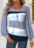Modlily Blue Tummy Coverage Geometric Print Long Sleeve T Shirt – XXL