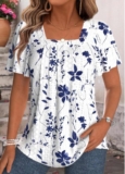 Modlily White Tummy Coverage Floral Print Short Sleeve T Shirt – XXL