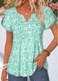 Modlily Light Green Floral Print Patchwork Short Sleeve T Shirt – XXL