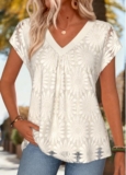 Modlily White Tummy Coverage Short Sleeve V Neck T Shirt – XXL