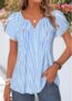 Modlily Blue Striped Patchwork Short Sleeve Split Neck T Shirt – XXL