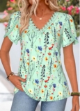 Modlily Green Floral Print Tummy Coverage Short Sleeve T Shirt – XXL