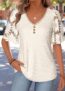 Modlily Beige Curved Hem Half Sleeve V Neck T Shirt – XXL