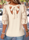 Modlily Beige Bowknot Half Sleeve Round Neck T Shirt – XXL