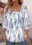 Modlily Blue Geometric Print Button 3/4 Sleeve T Shirt – XL