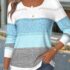 Modlily Blue Striped Button Long Sleeve Split Neck T Shirt – XXL