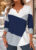 Modlily Navy Diagonal Color Block Notch Neck T Shirt – XXL