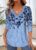 Modlily Blue Floral Print Tummy Coverage Long Sleeve T Shirt – XXL