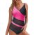 Aleumdr Women Color Block Print One Piece Swimsuits Mesh V Neck Padded Swimwear Bathing Suits