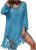 Beach Cover Ups for Women Holiday Hand Hook V-neck Splicing Long Sleeve Fringe Perspective Loose Sunscreen Sexy Smock One Size Blue