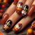 French Tip Press on Nail Thanksgiving Day Fake Nail Medium Coffin False Nails Glitter Orange Acrylic Nails with Nutcracker Design Glue on Nails Autumn