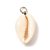 Natural Cowrie Shell Copper Wire Wrapped Pendants, Shell Charms with Natural Cultured Freshwater Pearl Beads, Golden, Old Lace, 27x14x10.5mm, Hole: 3mm