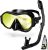 Odoland Snorkel Mask, Dry Top Snorkeling Mask, Anti-Leak Anti-Fog Tempered Glass Diving Mask for Adult Snorkeling Yellow