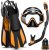 Odoland Snorkel Set, Adults Kid Snorkeling Packages with Dry Top Diving Mask, Adjustable Swim Fins, Mesh Bag, Anti-Fog Anti-Leak Snorkeling Gear for M