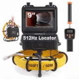 VEVOR Sewer Camera with 512Hz Locator, 164 ft/50 m, 9″ Pipeline Inspection Camera with DVR Function, IP68 Camera with 12 Adjustable LEDs, A 16 GB SD C