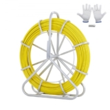 VEVOR Fish Tape Fiberglass, 656 ft, 1/4 inch, Duct Rodder Fishtape Wire Puller, Cable Running Rod with Steel Reel Stand, 3 Pulling Heads, Fishing Tool