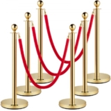 VEVOR Velvet Ropes and Posts, 5 ft/1.5 m Red Rope, Stainless Steel Gold Stanchion with Ball Top, Red Crowd Control Barrier Used for Theaters, Party, W