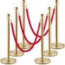 VEVOR Velvet Ropes and Posts, 5 ft/1.5 m Red Rope, Stainless Steel Gold Stanchion with Ball Top, Red Crowd Control Barrier Used for Theaters, Party, W