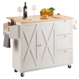 VEVOR Kitchen Island Cart with Solid Wood Top, 45.3″ Width Mobile Carts with Storage Cabinet, Rolling Kitchen Table with Spice Rack, Towel Rack, Drop
