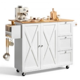 VEVOR Kitchen Island Cart with Solid Wood Top, 45.3″ Width Mobile Carts with Storage Cabinet, Rolling Kitchen Table with Spice Rack, Towel Rack, Drop