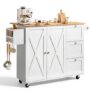 VEVOR Kitchen Island Cart with Solid Wood Top, 45.3″ Width Mobile Carts with Storage Cabinet, Rolling Kitchen Table with Spice Rack, Towel Rack, Drop