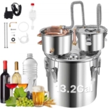 VEVOR Alcohol Still, 13.2Gal / 50L Stainless Steel Water Alcohol Distiller Copper Tube Home Brewing Kit Build-in Thermometer for DIY Whisky Wine Brand