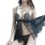 Woman Transparent Lace Pajamas Set Sexy Backless Suspender skirt Black
